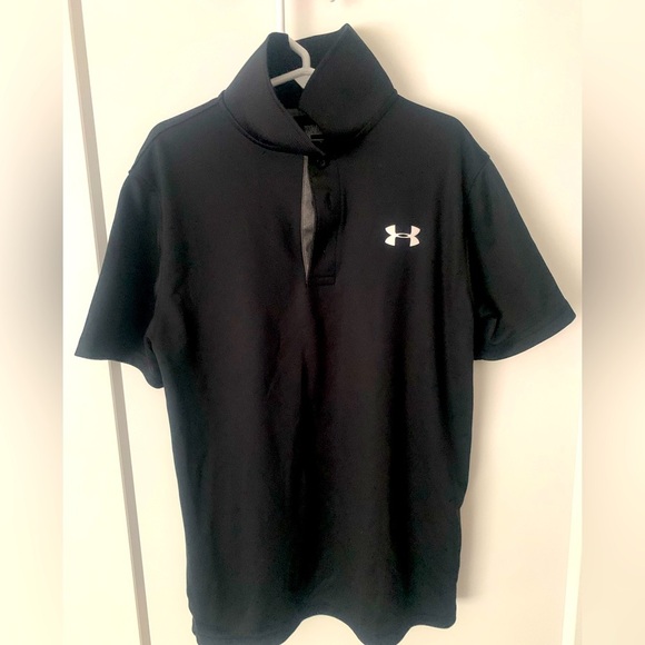 Under Armour Size M Youth Black Active Short Sleeve Loose Polo Shirt - Picture 1 of 4
